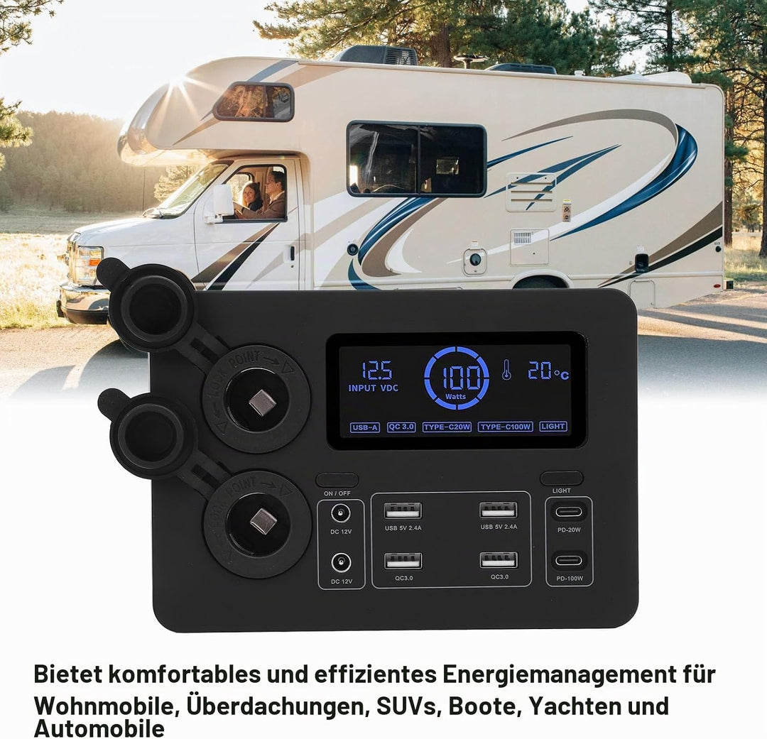 12 V Mini Power Box, 100W LCD -Display USB C QC3.0 Port für 4 Anderson Outlet Multifunktionale Leist