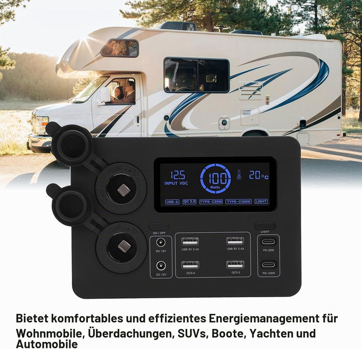 12 V Mini Power Box, 100W LCD -Display USB C QC3.0 Port für 4 Anderson Outlet Multifunktionale Leist