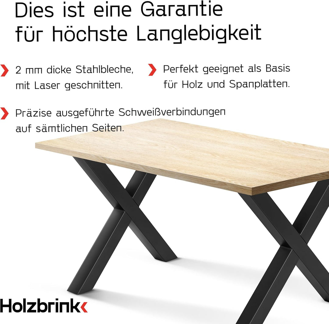 HOLZBRINK Tischbeine Metall Schwarz X-Form | Design Tischkufen/Tischgestell für Couchtisch, Esstisch