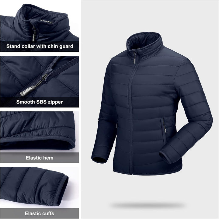 Outdoor Ventures Damen Steppjacke Leichte Warme Packbare Übergangsjacke Puffer Jacke für Frauen Gefü