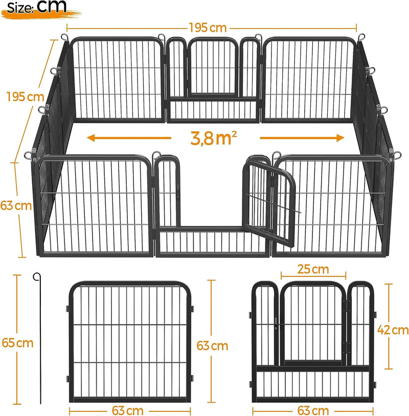 Yaheetech 12-teilig Welpenlaufstall 63cm hoch, Welpenauslauf mit 2 Türen, Automatische Verriegelung,
