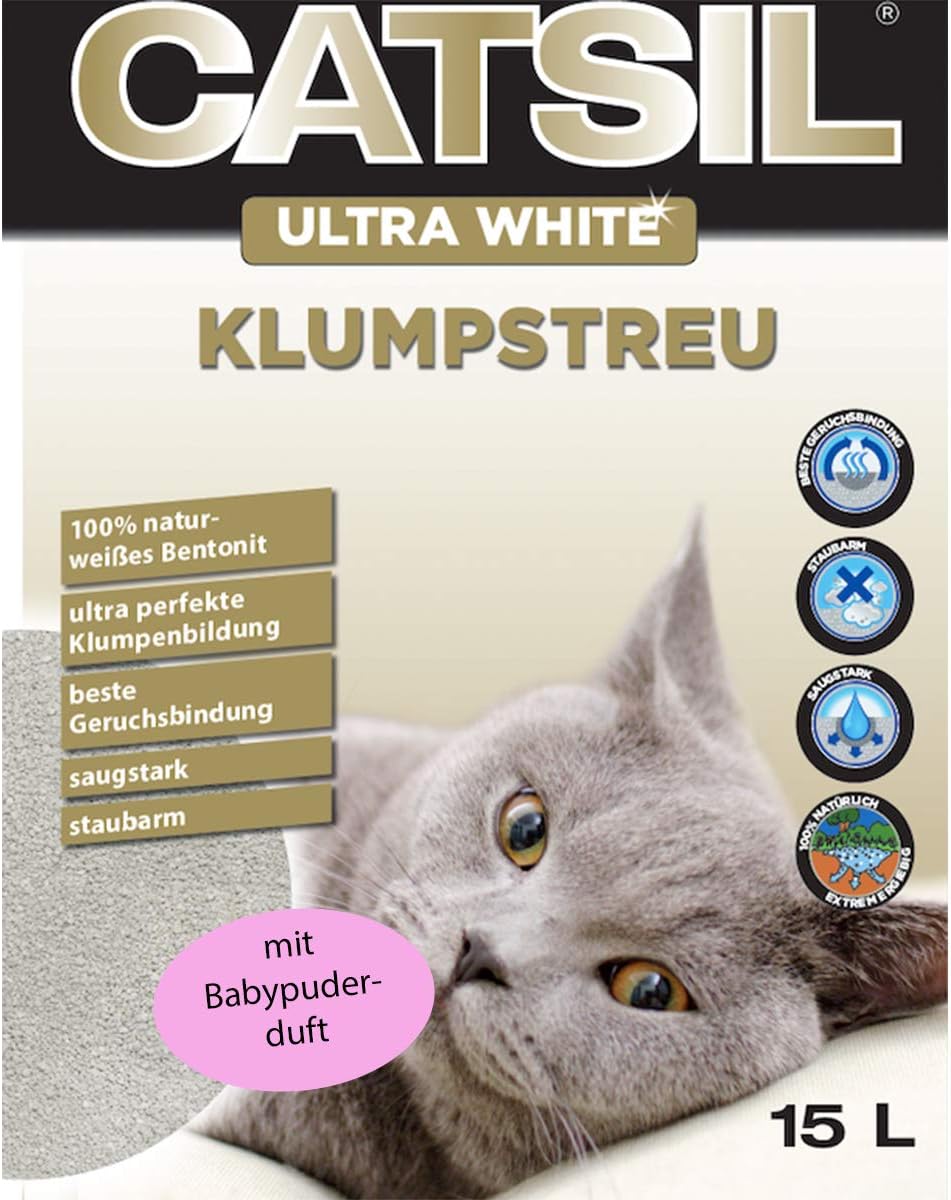 15 l White Cat mit Babypuderduft Klumpstreu Katzenstreu