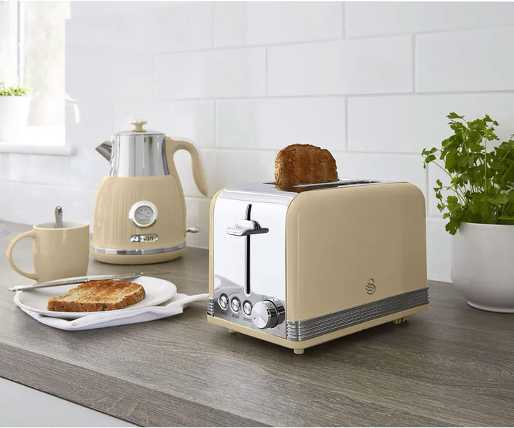 Swan Retro ST19010CNEU 2-Scheiben-Breitschlitz-Brottoaster, Vintage Design, 3 Funktionen: Auftauen/A