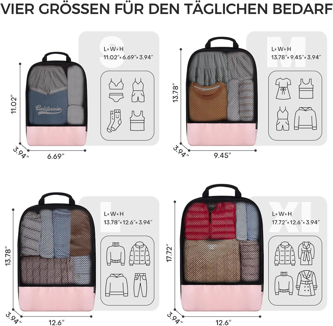 BAGLHER Packwürfel Kompression für die Reise - Extrem platzsparender Koffer-Organizer-Set, wasserdic
