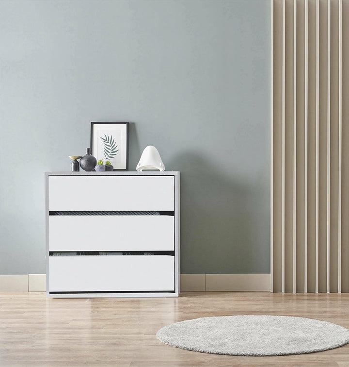Dmora Kommode mit drei Schubladen, weisse Farbe, Masse 60 x 57 x 44 cm