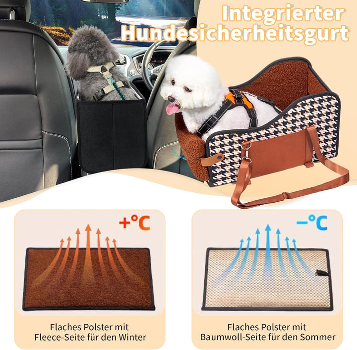 Hunde Autositz für Kleine Hunde & Katzen - Sicher auf Rücksitz, Beifahrersitz & Mittelkonsole mit Do