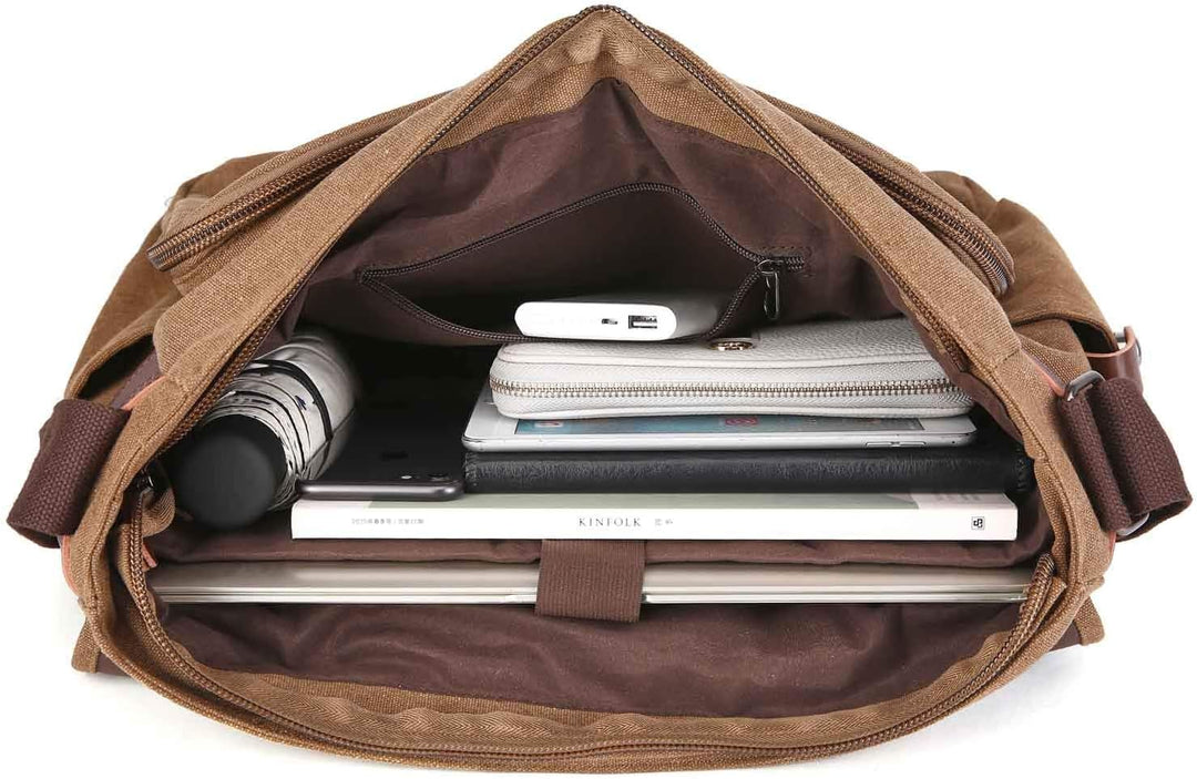 Neuleben Wasserdicht Laptoptasche für 17'' Laptop Vintage Schultertasche Umhängetasche Canvas Leder