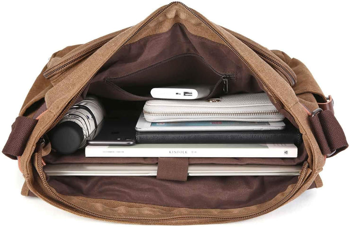 Neuleben Wasserdicht Laptoptasche für 17'' Laptop Vintage Schultertasche Umhängetasche Canvas Leder