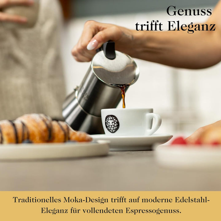 Barista Royal Espressokocher für 6 Tassen [300 ml] aus rostfreiem Edelstahl - Mokkakanne, Espressoka