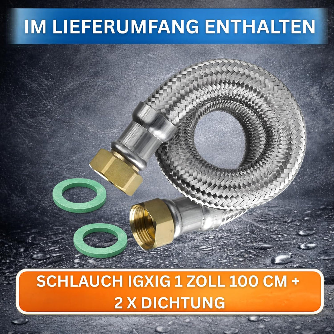 DVGW gep. Panzerschlauch 1 Zoll DN25 Edelstahl Flexschlauch Wasseranschluss Heizung Enthärtungsanlag