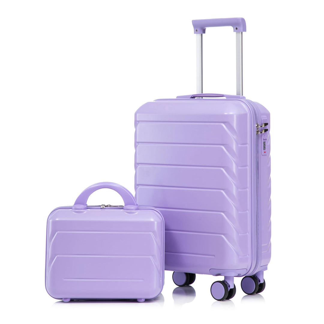 Hartschalen-Koffer Trolley Handgepäck Rollkoffer, Reisekoffer Set mit 4 Rollen, 2er Gepäckset Lila L