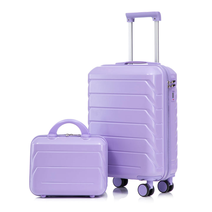 Hartschalen-Koffer Trolley Handgepäck Rollkoffer, Reisekoffer Set mit 4 Rollen, 2er Gepäckset Lila L