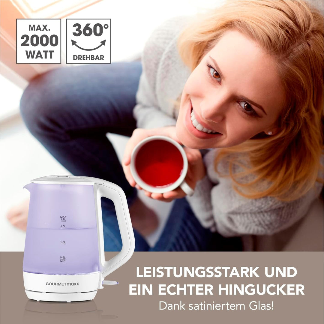 GOURMETmaxx Glas Wasserkocher | 1,7 Liter Fassungsvolumen Füllmengen-Anzeige für genaues Abmessen &amp;