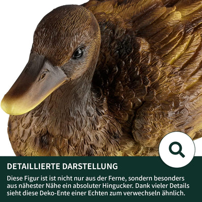 VERDOBA Gartendekoration Ente aus Kunstharz handbemalt - Gartenfiguren für aussen & Wintergarten Dek