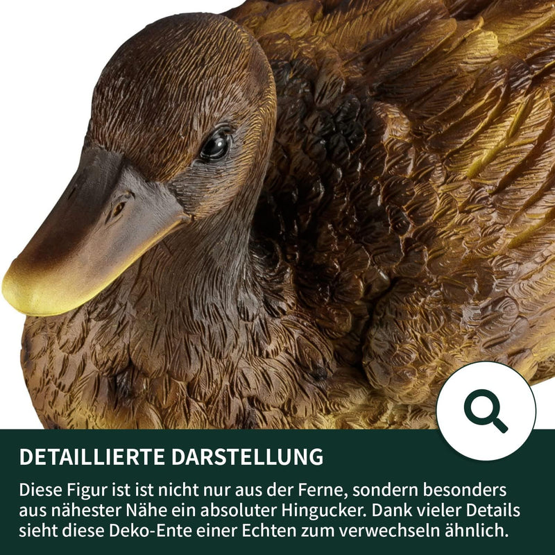 VERDOBA Gartendekoration Ente aus Kunstharz handbemalt - Gartenfiguren für aussen & Wintergarten Dek