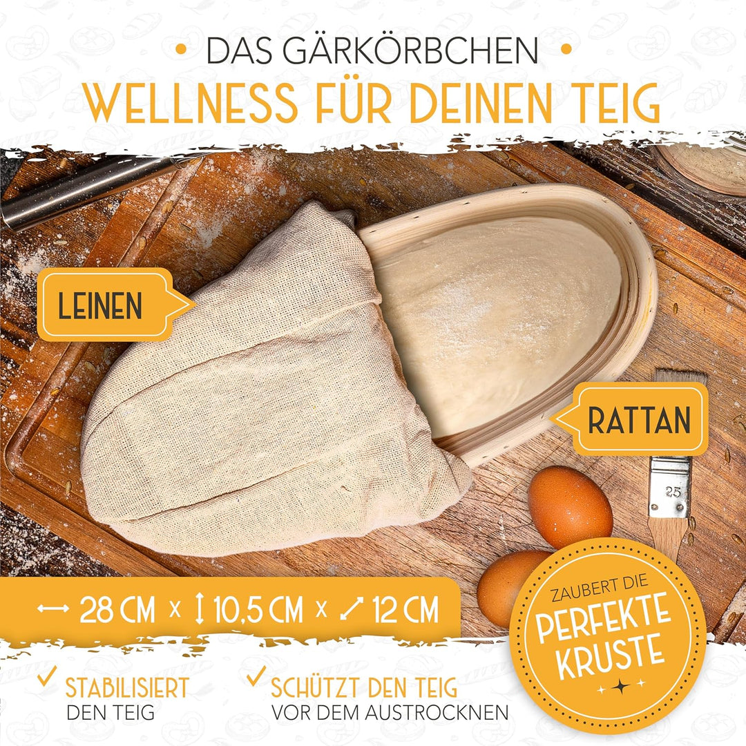 KRUSTENZAUBER Brotbackform mit Deckel inkl. Gärkorb - Robuste 28cm Backform aus Gusseisen - Ideal al