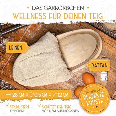 KRUSTENZAUBER Brotbackform mit Deckel inkl. Gärkorb - Robuste 28cm Backform aus Gusseisen - Ideal al