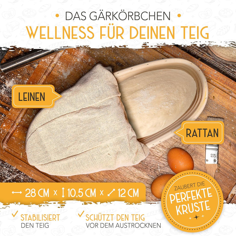 KRUSTENZAUBER Brotbackform mit Deckel inkl. Gärkorb - Robuste 28cm Backform aus Gusseisen - Ideal al