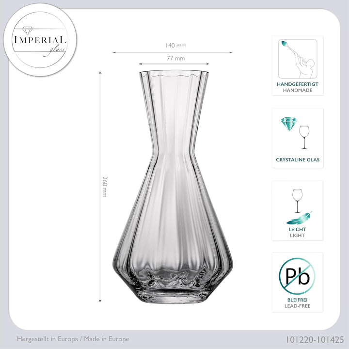 Weindekanter 1200ml – handgefertigte Karaffe aus Crystalline Glas mit gewellter Optik – Rotweinkaraf