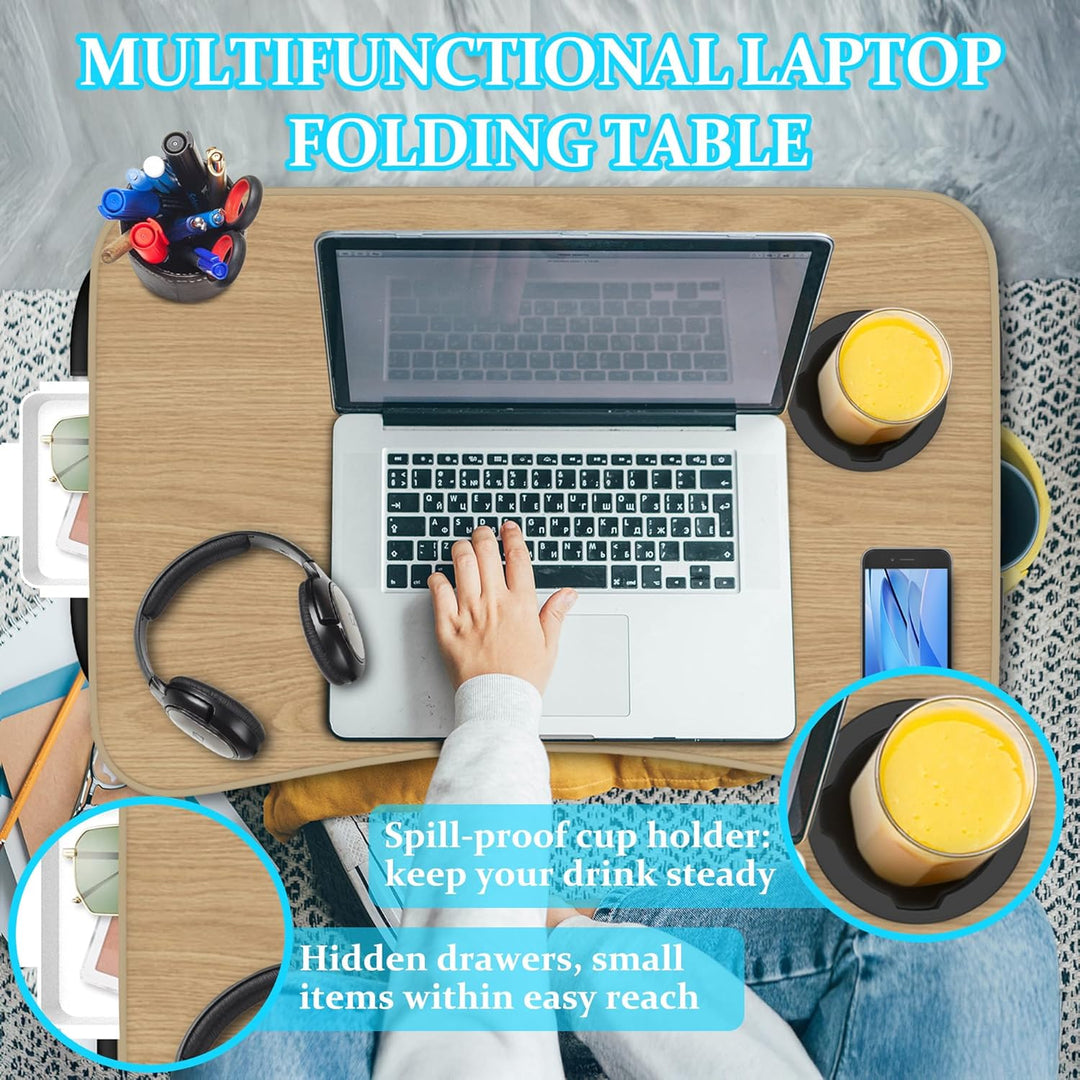 Soontrans Laptoptisch, 60 x 40 x 28 cm, Laptop Tisch mit Tablethalter, Schublade, Getränkehalter, Be