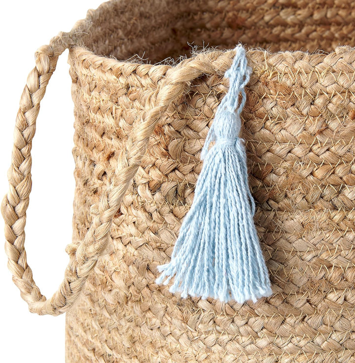 Aufbewahrungskörbe aus geflochtener Jute Baumwolle Set Natur und Blau Gajar