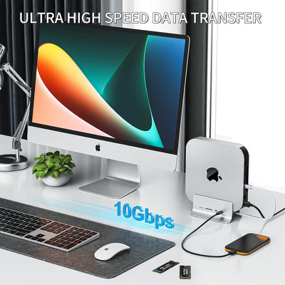 USB C Hub for Mac Mini, minisopuru Mac Mini Hub Supports M.2 NVMe/SATA SSD, 5-in-1 Mac Mini Stand &