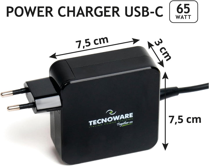 Tecnoware USB Typ-C Universal-Adapter 65 W - Batterieladegerät kompatibel mit jedem Notebook mit USB