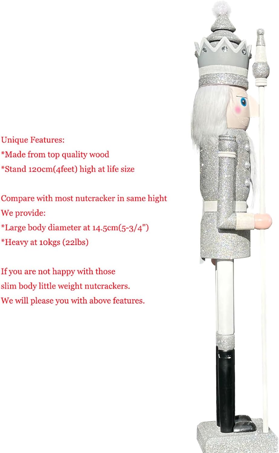 CDL L/4füsse/120cm/4ft/4fuss/120 cm Leben grösse grosse/Riesen Silber Glitter Weihnachten Holz nussk