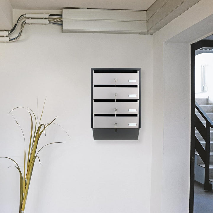 Profirst Cetiri Briefkastenanlage Silber Schwarz Stahlblech Namensschildhalter Zylinderschloss je 2