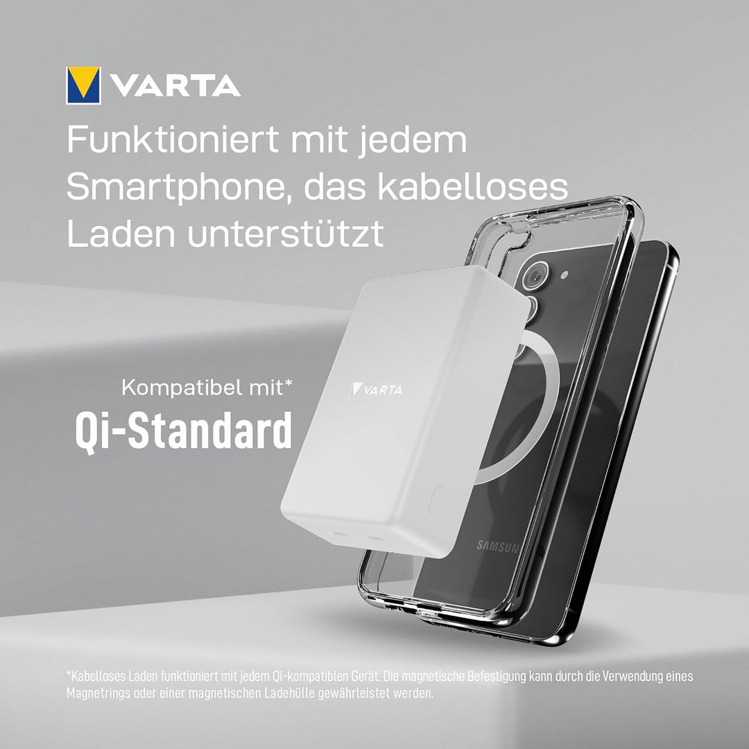 VARTA Power Bank 10000 mAh, magnetische, kabellose Powerbank, Mag Pro, Ladegerät mit USB Typ C, komp