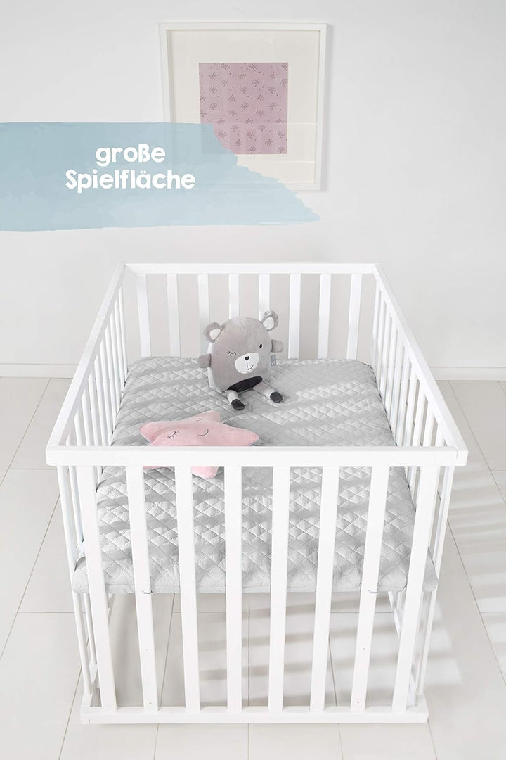 roba Laufgitter 75 x 100 cm - Baby Spielgitter + Einlage roba Style grau - 3-fach höhenverstellbar -