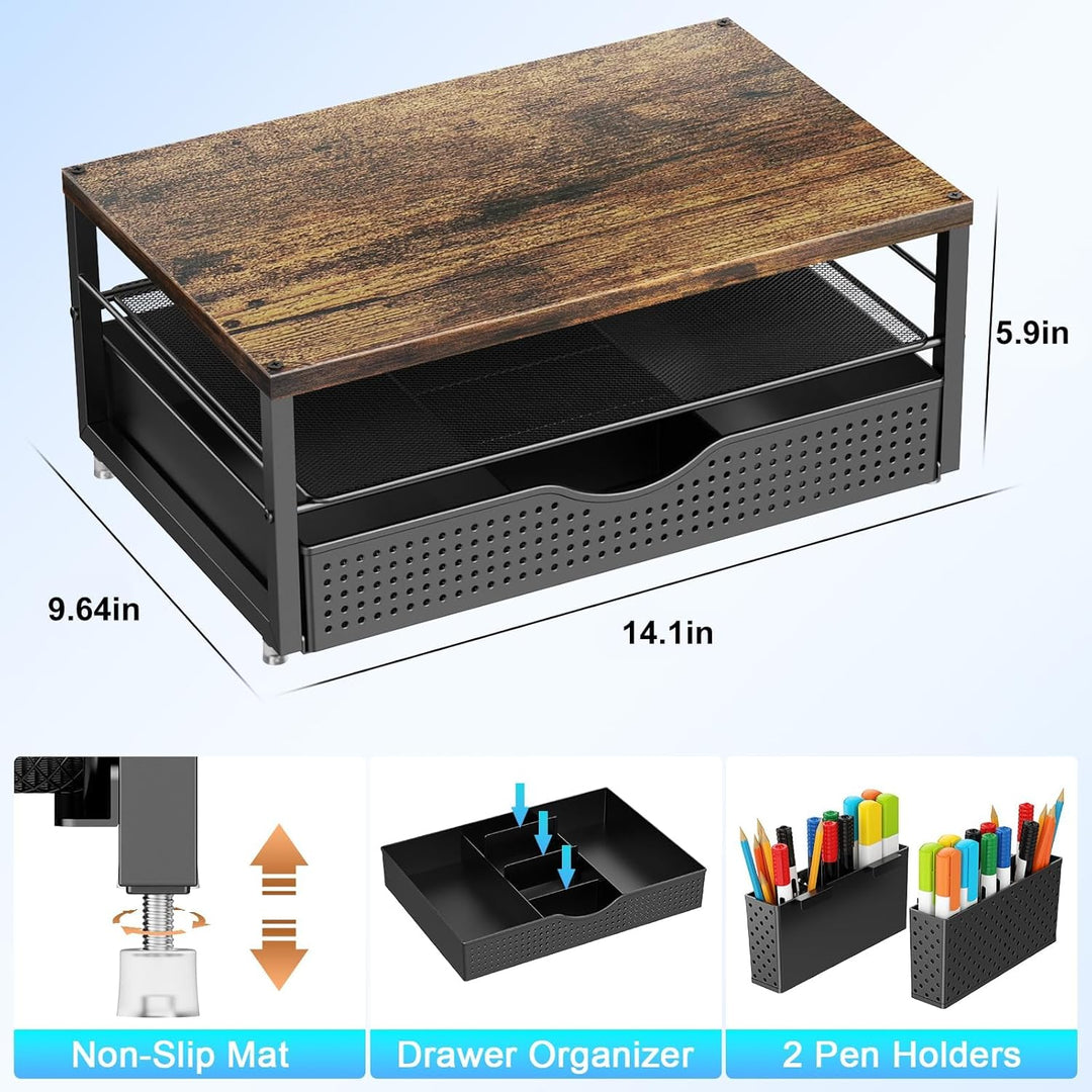 Monitorständer mit Schublade, Schreibtischorganizer und Zubehör, 2-stufiger Computer Monitor Erhöhun