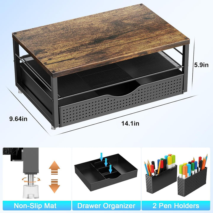 Monitorständer mit Schublade, Schreibtischorganizer und Zubehör, 2-stufiger Computer Monitor Erhöhun