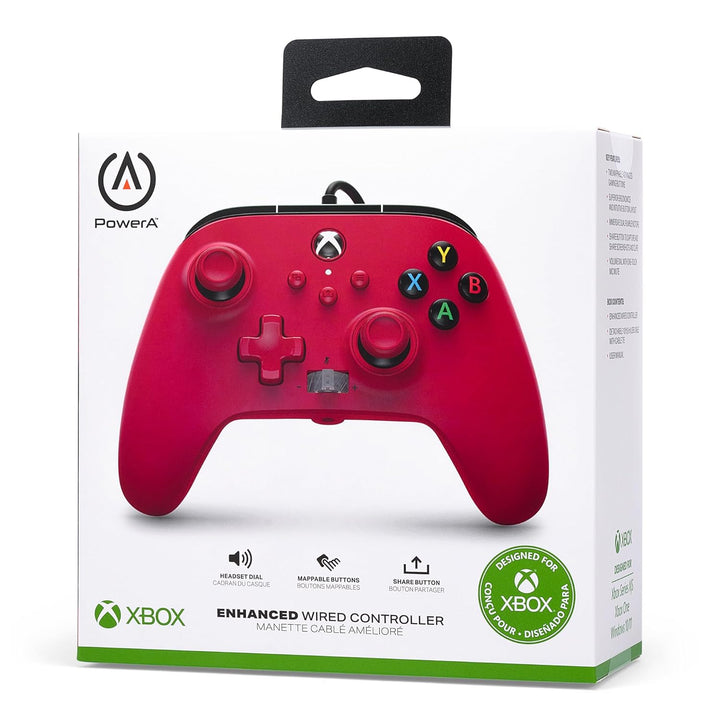 PowerA Verbesserter Kabelgebundener Controller für Xbox Series X|S - Artisan Red, Gamepad, Kabelgebu
