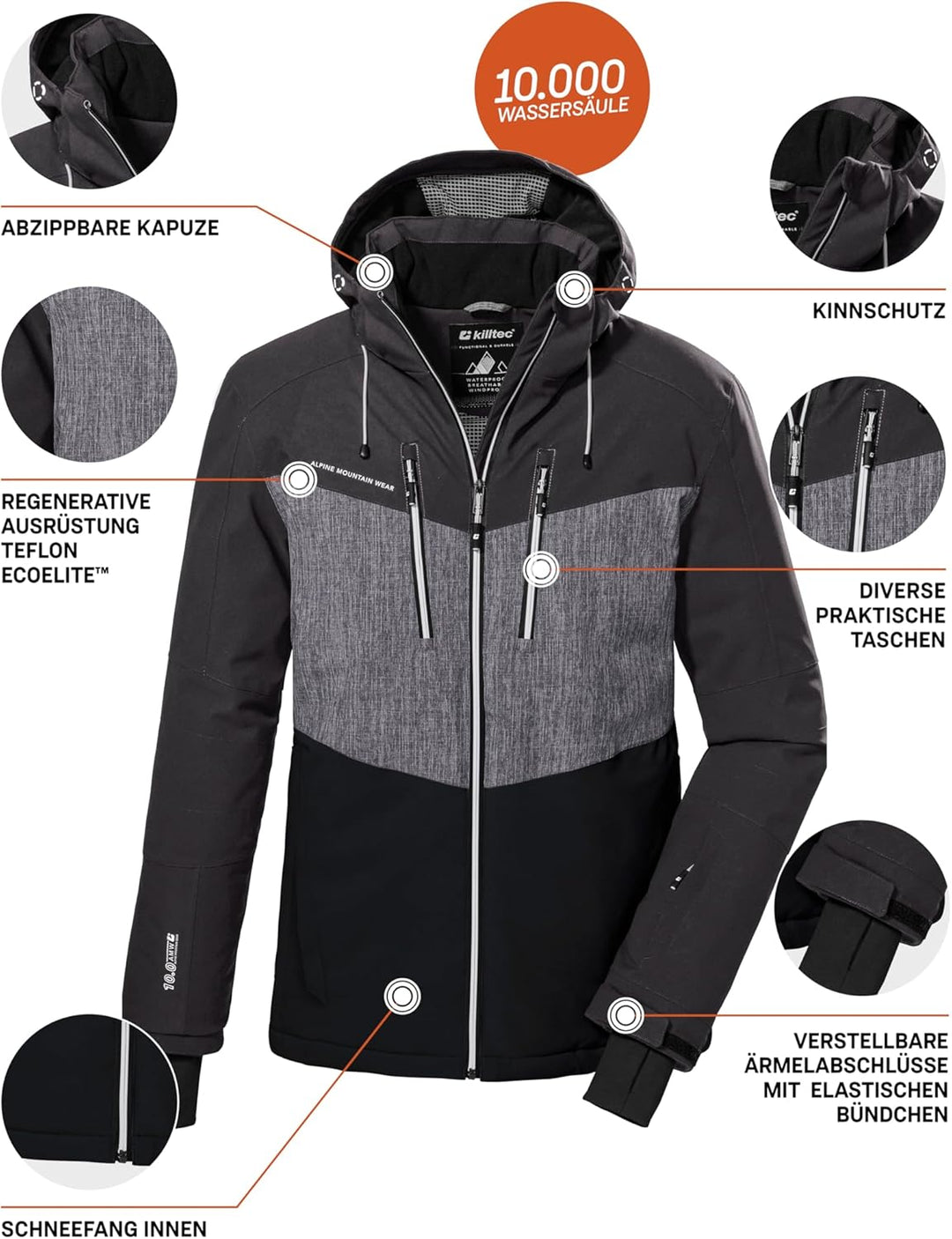 Killtec Herren Ksw 45 Mn Ski Jckt Skijacke/Funktionsjacke mit abzippbarer Kapuze und Schneefang L du