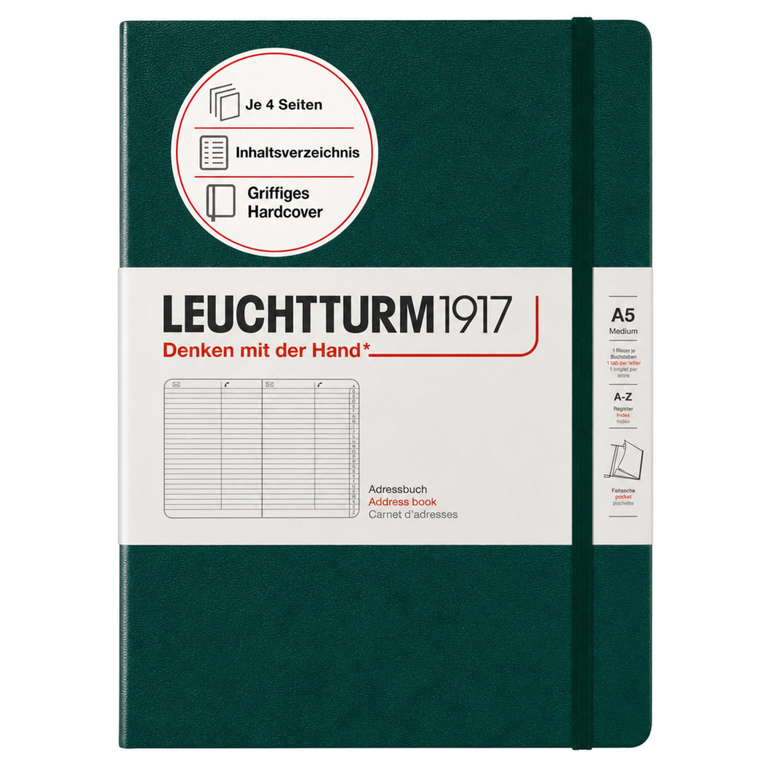 LEUCHTTURM1917 370360 Adressbuch Medium (A5), Hardcover, Forest Green Forest Green Medium (A5), Fore