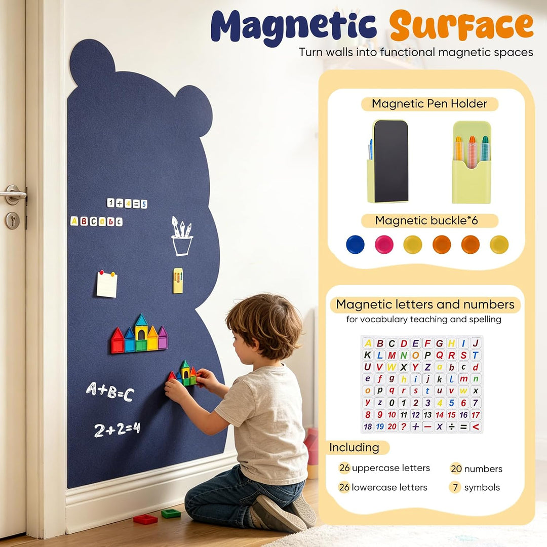 Magnetischer Wandaufkleber für Kinder 115x55cm, Bären-Design Selbstklebende Magnetwand in Blau inkl.