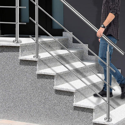 Aufun Edelstahl Handlauf 180cm Treppengeländer Innen und Aussen mit 2 Pfosten für Treppen, Brüstung,