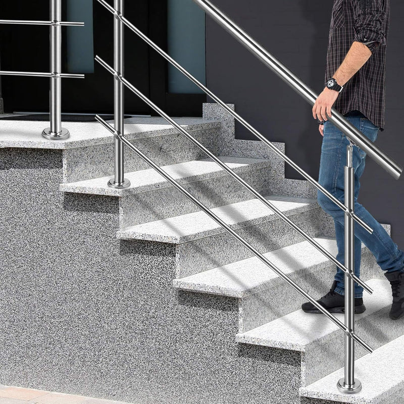 Aufun Edelstahl Handlauf 180cm Treppengeländer Innen und Aussen mit 2 Pfosten für Treppen, Brüstung,