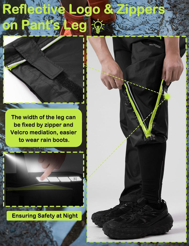 KUTOOK Fahrradhose Regenhose Wasseridicht Herren Waterproof Rating: 5000mm Atmungsaktiv mit 2 Tasche