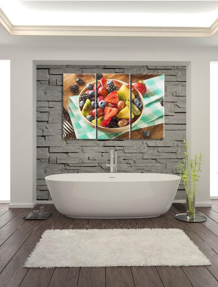 Pixxprint Gesunde Obstvielfalt / 3-Teilig/Gesamtmass 120cm Leinwandbild bespannt auf Holzrahmen/Wand