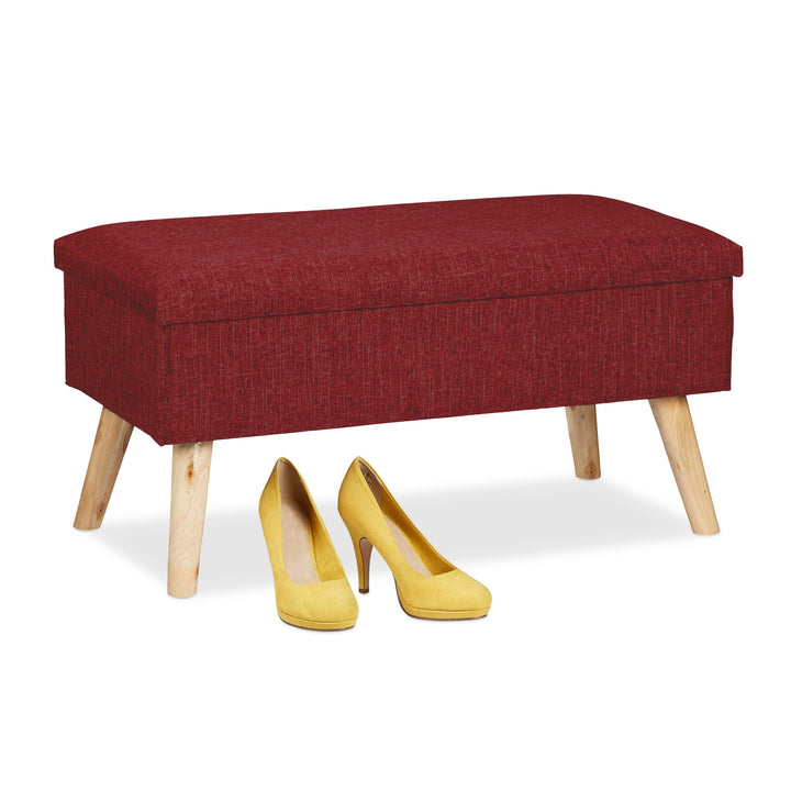 Relaxdays Sitzbank mit Stauraum, gepolsterte Truhenbank, modern, Holzbeine, Stoffbezug, HxBxT 39 x 7