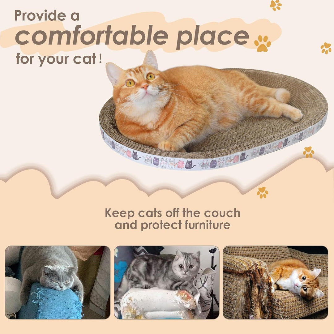 2-in-1 Katzenkratzbett & Kratzbrett Oval - Hochdichte Wellpappe für Krallenpflege & Schlaf - Langleb