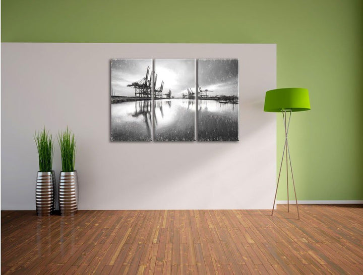 Pixxprint Hafen im Abendschein als Leinwandbild 3 teilig/Grösse: 3 Teilig (120x80) / Wandbild/Kunstd