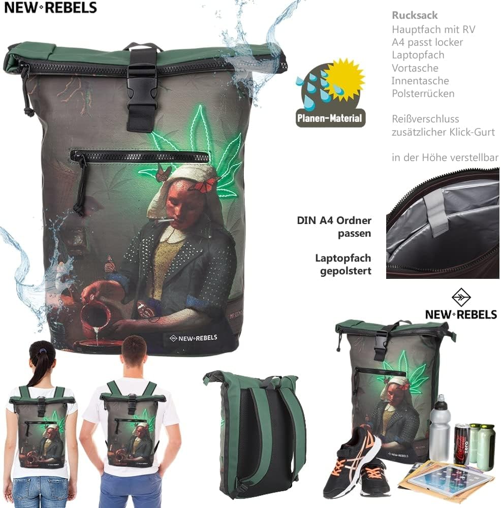 New Rebels Rucksack Plane Time Bag Kurierrucksack Roll-up Fahrradrucksack Sport Fitness + Flasche Ga