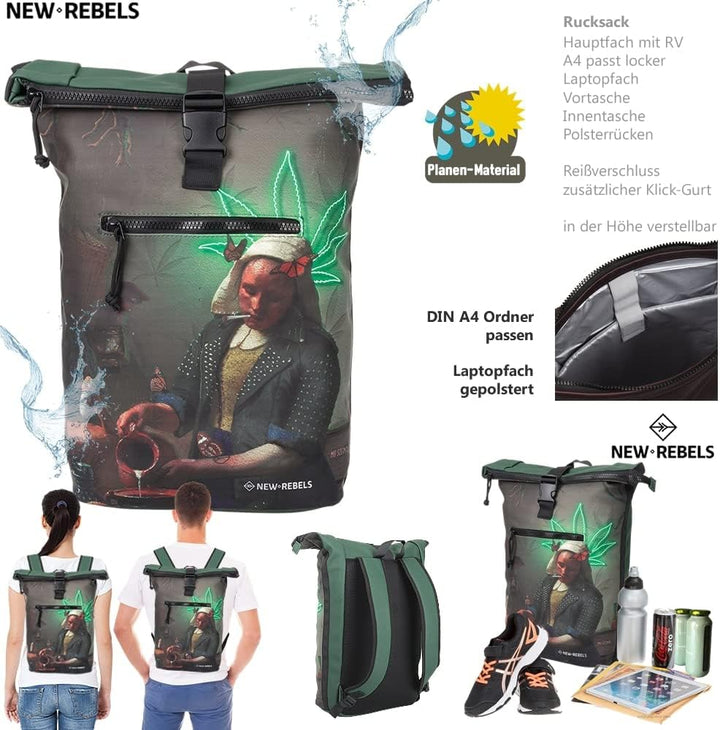 New Rebels Rucksack Plane Time Bag Kurierrucksack Roll-up Fahrradrucksack Sport Fitness + Flasche Ga