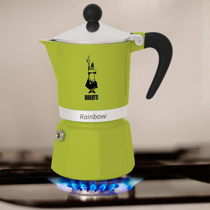 Bialetti 4972 Rainbow Caffettiera Colorata, Alluminio, Verde, 3 Tazze, Grün Grün 3 Tassen
