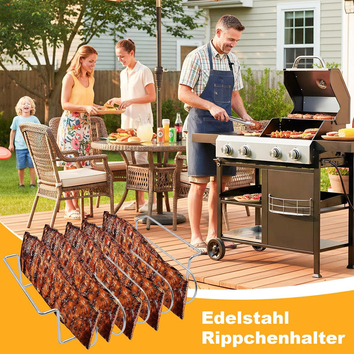 Edelstahl Rippchenhalter, Vielseitiger Halter für 5 Spare Ribs, Geschirrspülerfest für Gas- und Holz
