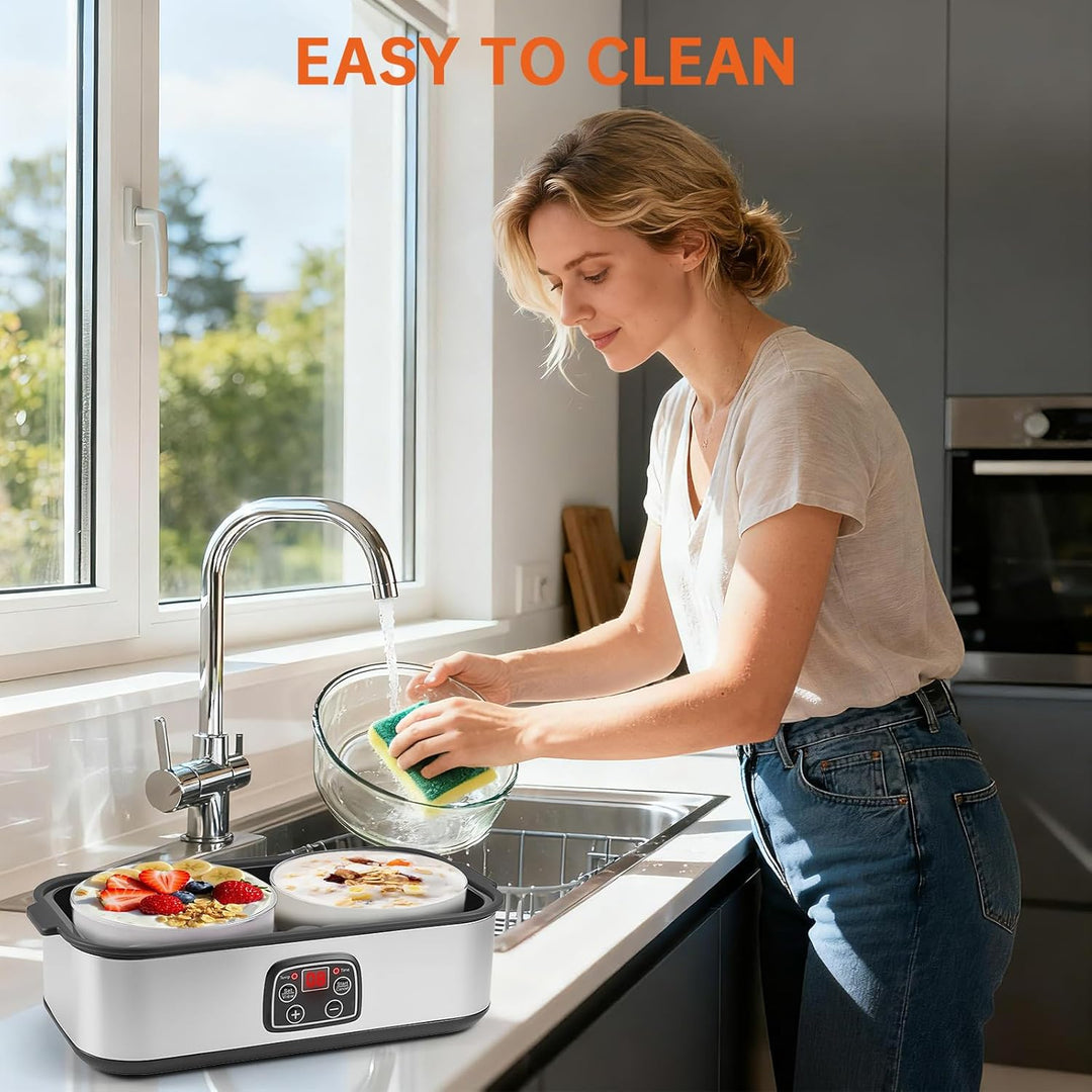 2L Joghurtbereiter Elektrischer Joghurt, Marmelade Eis & Pudding Maker mit 2 Glasbechern LED Timer P