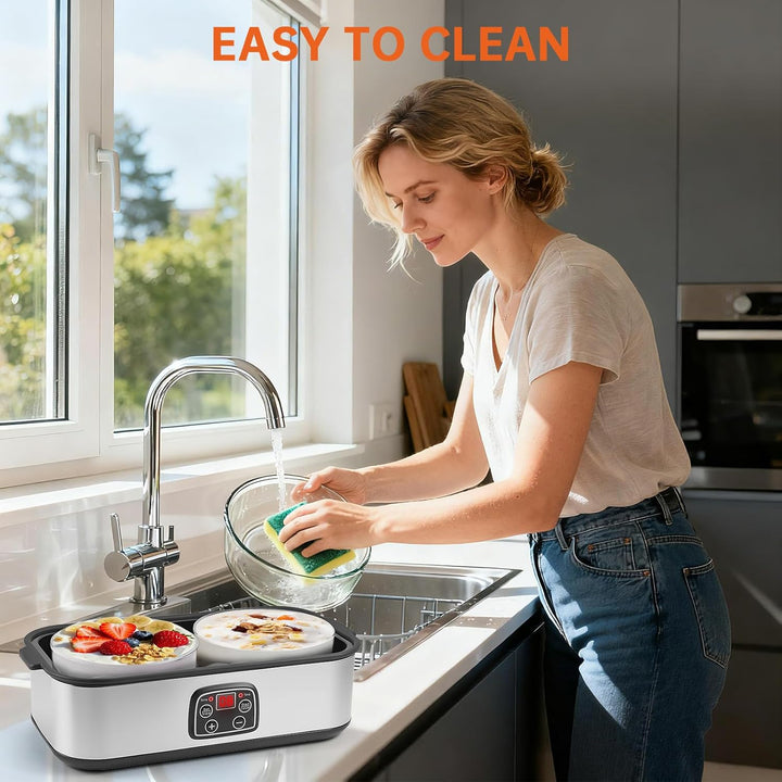 2L Joghurtbereiter Elektrischer Joghurt, Marmelade Eis & Pudding Maker mit 2 Glasbechern LED Timer P